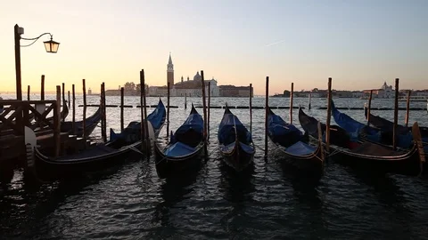 Gondolas on the wave at Piazza San Marco. Venice. Italy 스톡 동영상 87655702