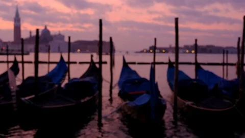 Gondolas on the wave at Piazza San Marco.  Venice. Italy Stock Footage 88102142