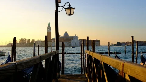 Gondolas on the wave at Piazza San Marco.  Venice. Italy Video stock 88102439