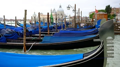 Gondolas on the wave at Piazza San Marco. Venice. Italy Video stock 88103687