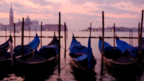 Gondolas on the wave at Piazza San Marco. Venice. Italy Stock Footage 90486595