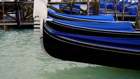 Gondolas on the wave at Piazza San Marco. Venice. Italy Stock Footage 90487110