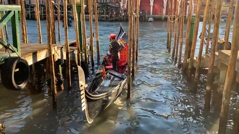 Gondolier Docking His Boat Stock Footage 107939550