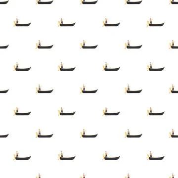 Gondoliers rowing gondolas seamless pattern on white background Stock Illustration