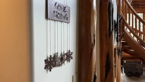 Gone Skiing Sign Log Cabin Stock Footage 143980261