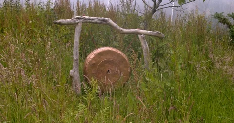 Gong in the middle of nature Stock Footage 111998992