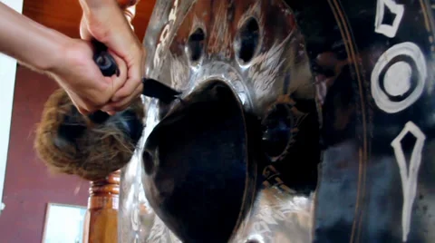 Gong in the temple, slow motion Stock Footage 35008511