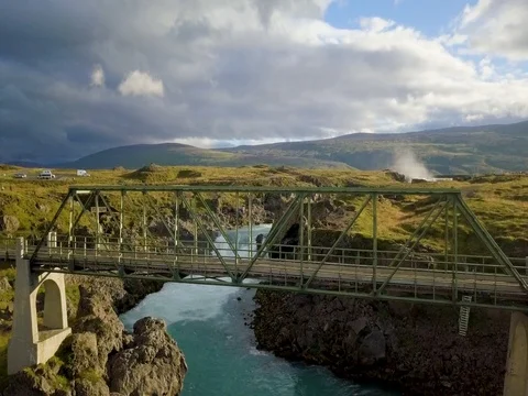 Gooafoss waterfall drone 스톡 동영상 84787160