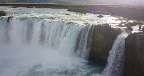 Gooafoss waterfall drone 스톡 동영상 84787162