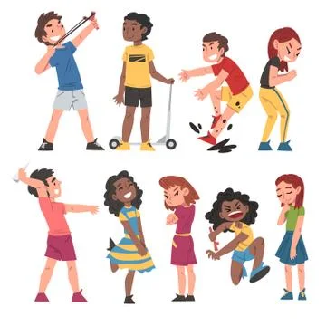 Good and Bad Child Behavior Set, Naughty and Obedient Kids Cartoon Characters Stock Illustration