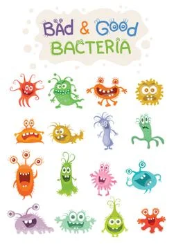 Good Bacteria and Bad Bacteria Cartoon Characters Illustrazione stock