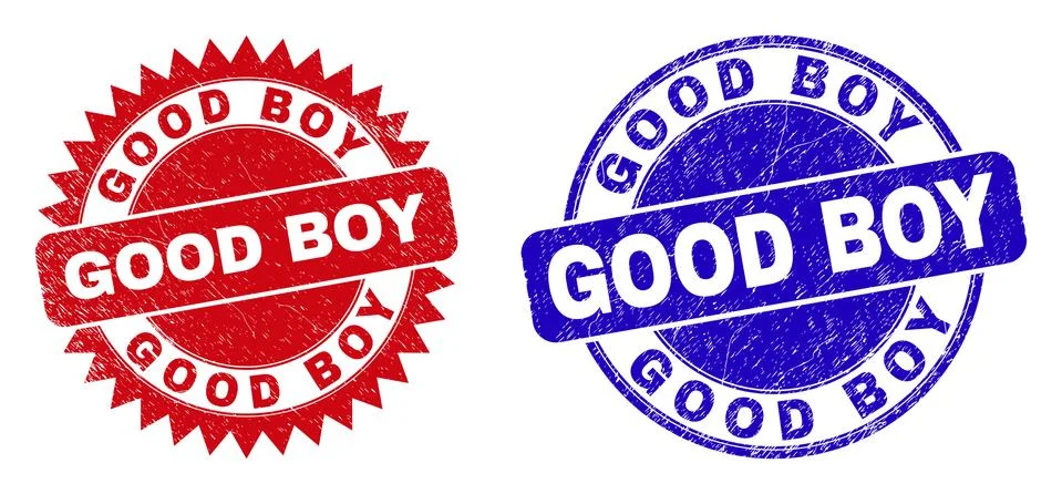GOOD BOY Rounded and Rosette Watermarks with Unclean Style Stock Illustration