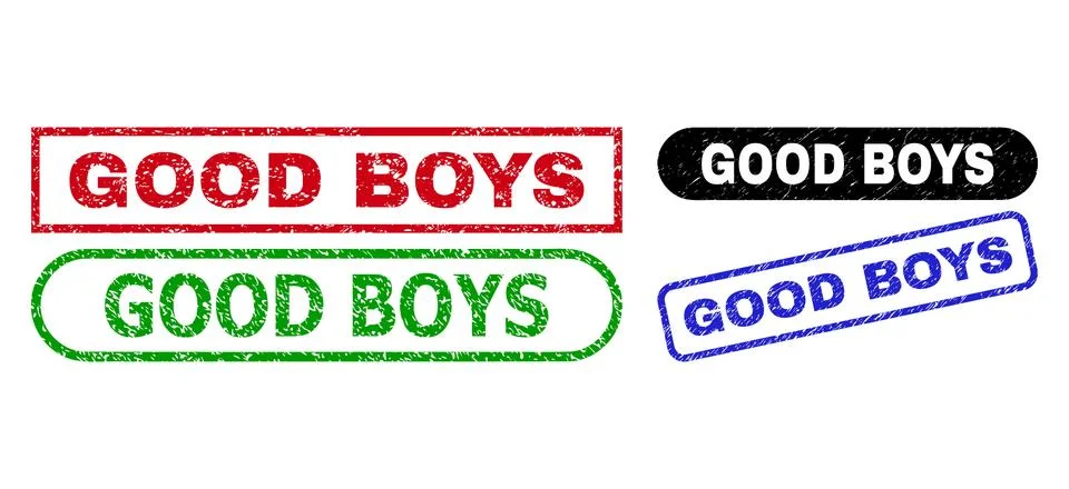 GOOD BOYS Rectangle Seals Using Scratched Texture Stock Illustration