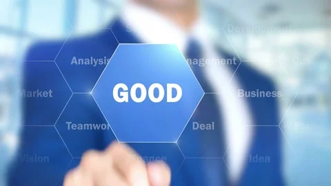 Good, Businessman working on holographic interface, Motion Graphics Stock Footage 74137679