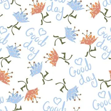 Good Day text With Flower Repeating Vector Pattern Stock Illustration