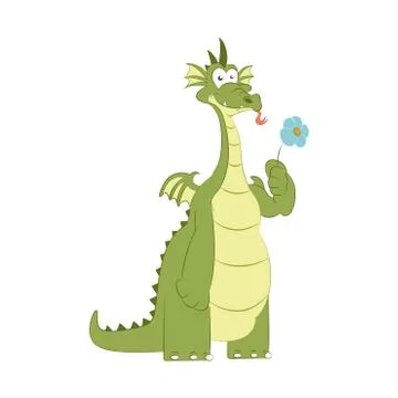 Good dragon with flower Stock Illustration