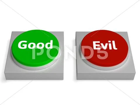Good evil buttons show goodness or devil Stock Illustration