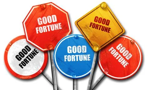 Good fortune, 3D rendering, rough street sign collection Stock Illustration