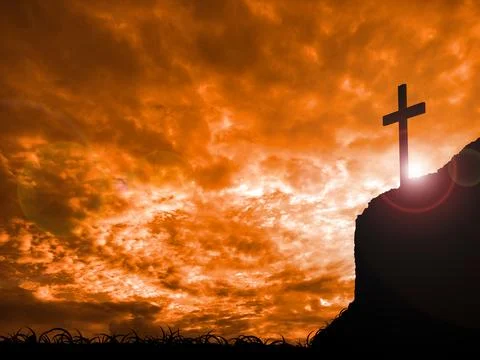 Good friday background with cross on sunset Stock Illustration