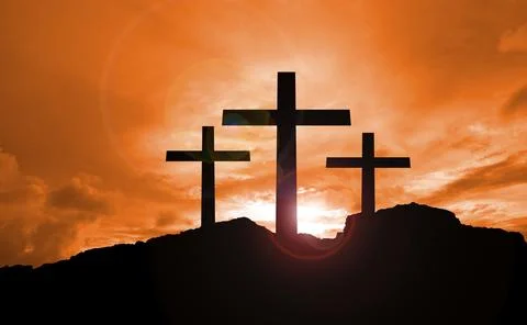 Good friday background with three cross on sunset Stock Illustration