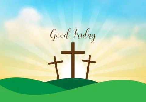 Good Friday. Background with white cross and sun rays in the sky Illustrazione stock