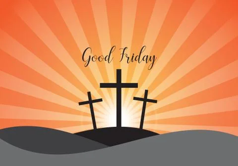 Good Friday. Background with white cross and sun rays in the sky. 库存插图