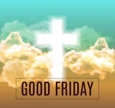 Good friday. He is risen background with clouds, divine sunlight , crucifixion Stock Illustration