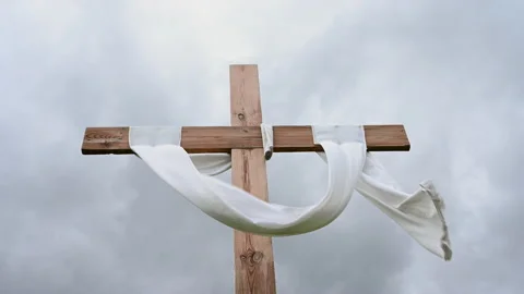 Good Friday, He is risen concept. Wood cross and clouds. Video stock 225684936