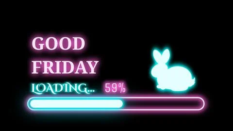 Good friday is loading illustration on black screen with bright blue bunny 스톡 일러스트