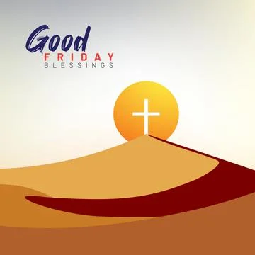 Good Friday typography with Easter scene, desert, mountains, and cross Stock Illustration