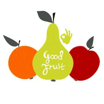 Good fruit. Set of fruit with text. Stock Illustration