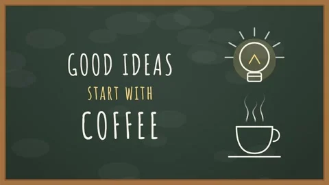 Good ideas start with coffee quote on a chalkboard with a glowing lightbulb Vídeo Stock 348618076