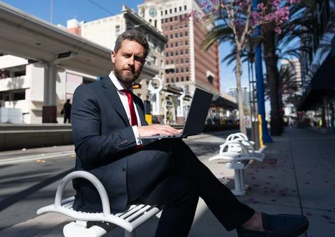 Good internet access. check email. freelance man post blog online. businessman Stock Photos