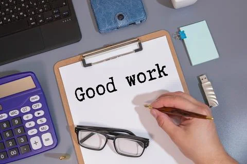 Good job text on adhesive note at office Stock Photos