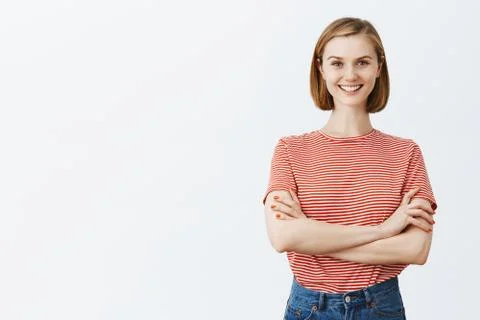 Good-looking, confident and optimistic female feminist activist holding hands Fotos Stock
