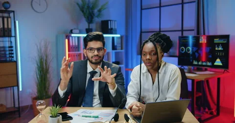Good-looking confident experienced multiethnic male and female business managers Stock Footage 166695531