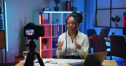 Good-looking confident modern high-skilled african american businesswoman in Video stock 166578280