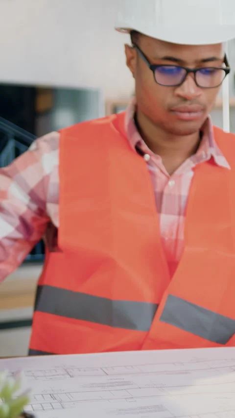 Good-looking confident purposeful skilled multicultural man-constructor in prote Stock Footage 328713593
