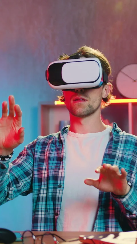 Good-looking experienced professional young bearded male programmer moving hands Stock Footage 330485316
