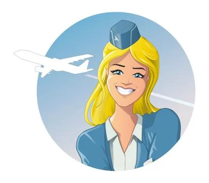 Good-looking flight attendant with a friendly smile Stock Illustration