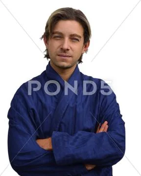 Good looking guy in night robe Stock Photos