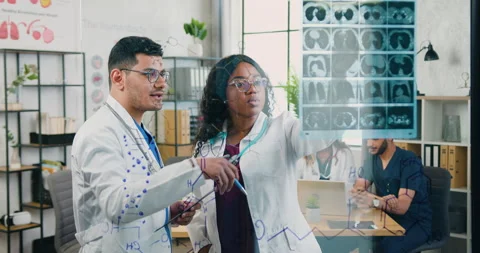 Good-looking high-skilled confident diverse male and female doctors Stock Footage 158114523