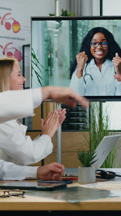 Good-looking positive high-skilled multiethnic male and female medical workers c Stock Footage 333001919