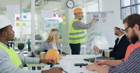 Good-looking professional positive diverse team of engineers and managers of Stock Footage 145813666