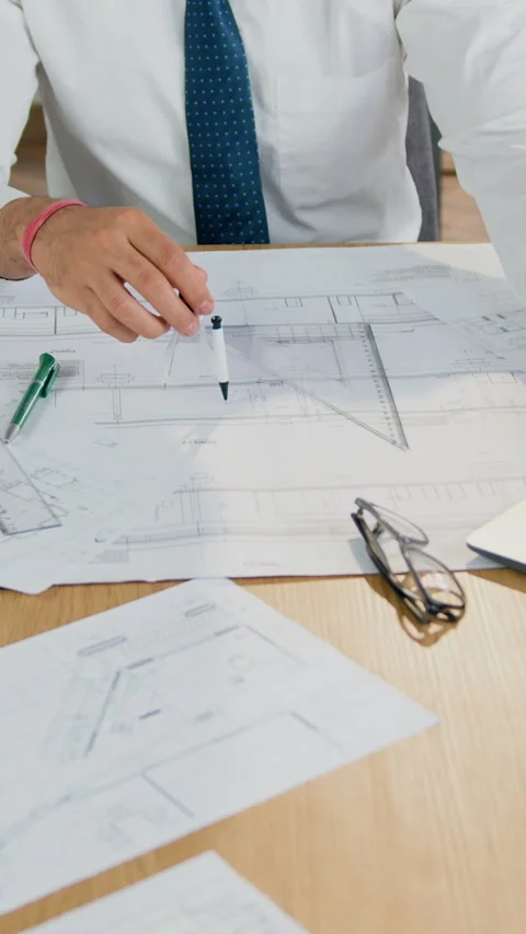 Good-looking serious experienced creative bearded engineer-constructor sitting a Stock Footage 328719341