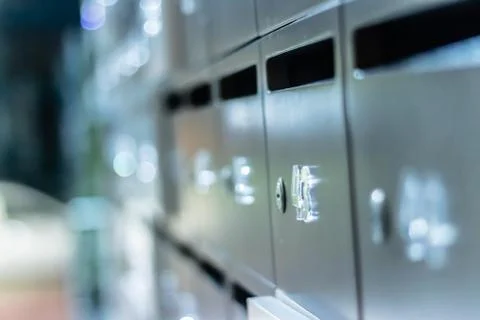Good looking side perspective shoot from some metal post boxes - focus on sec Stock Photos