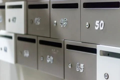 Good looking side perspective shoot from some metal post boxes Stock Photos