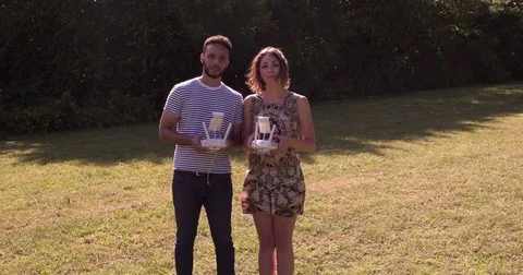 Good Looking Young Couple Flyin A Drone Stock Footage 80313846