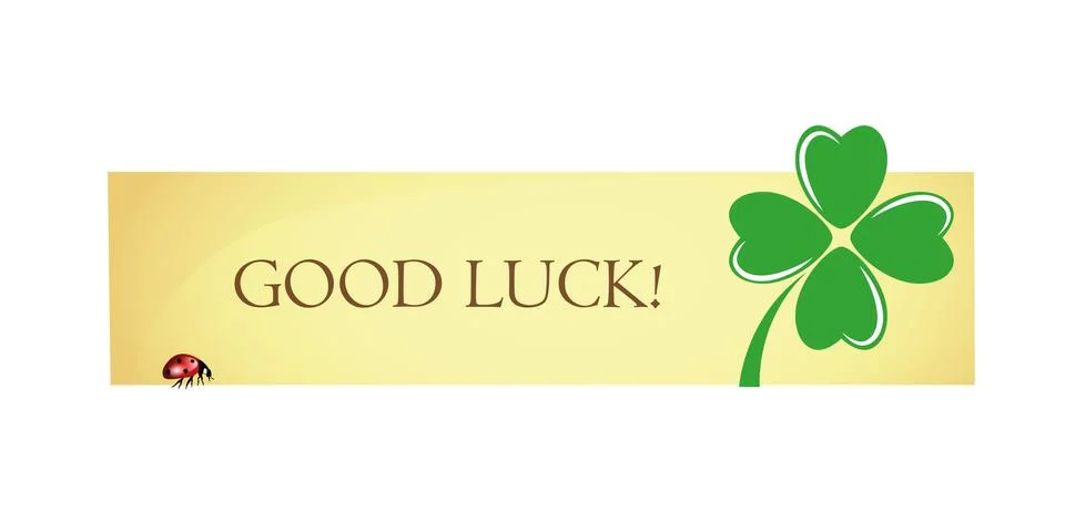 Good luck label with four leaf clover and ladybug Stock-Illustration