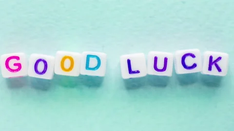 Good luck text success wish gif cubes letters blue Stock Footage 158393015